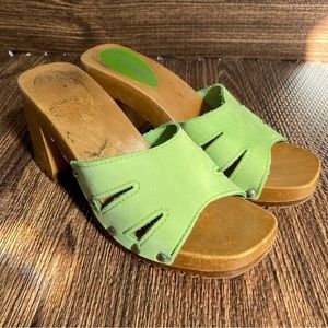 Womens Leather Collection Green Wood Chunky Heel